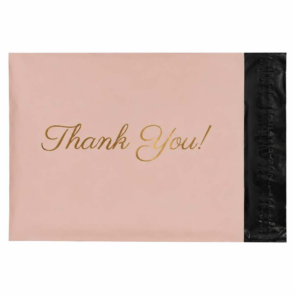 Pink Waterproof Self-Adhesive Poly Mailing Bags with Gold 'Thank You' Script